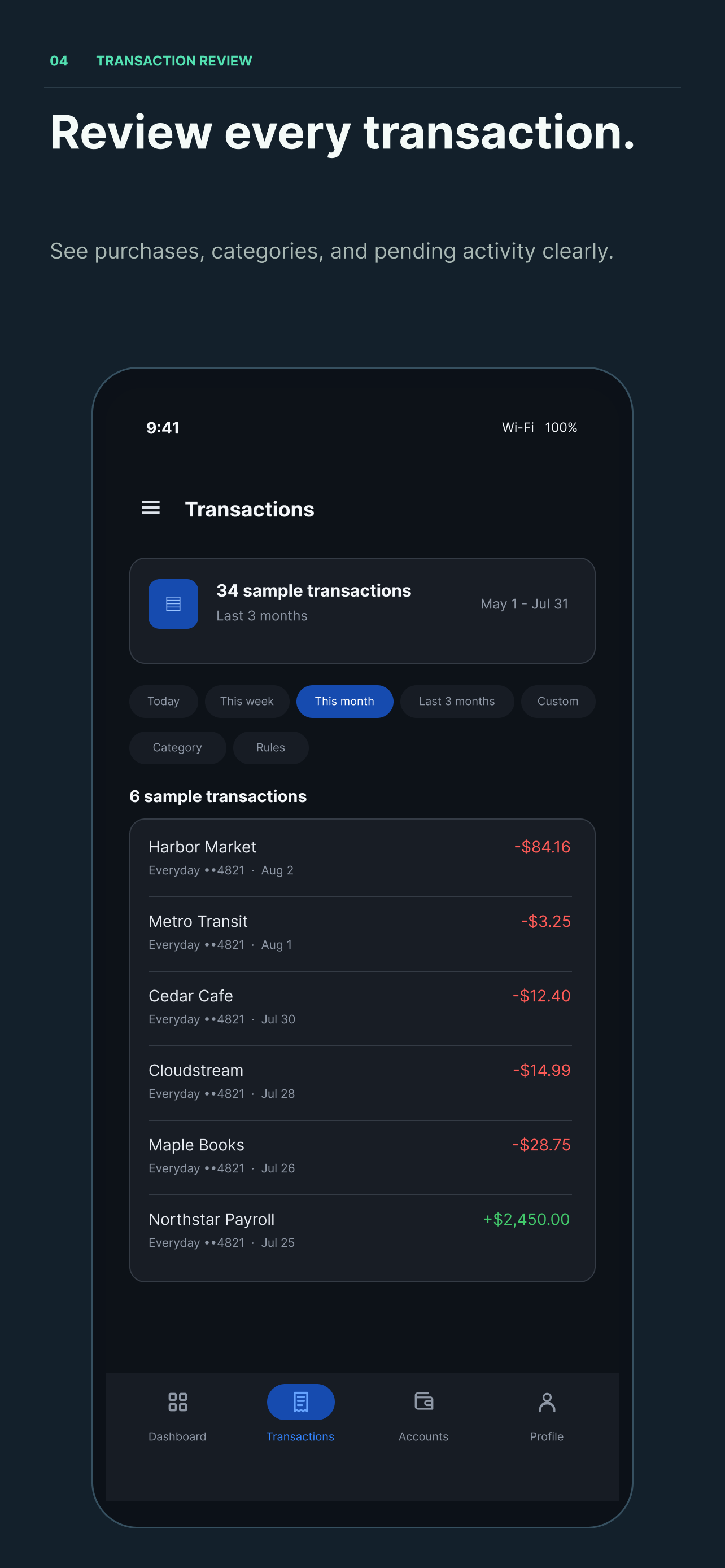 Transaction review and categorization